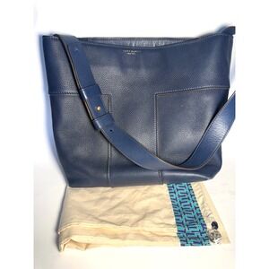 Tory Burch Block‎ T Pebbled Hobo Bag Royal Navy Blue 44700 With Dust Bag